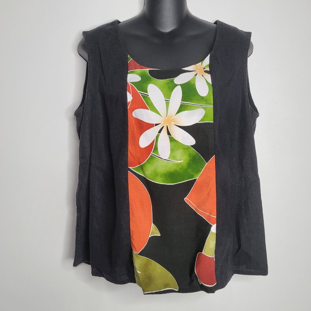 Hilo Hawaii Naupaka Island Designs Top Shirt Women 14 Flowers Sleeveless Vintage